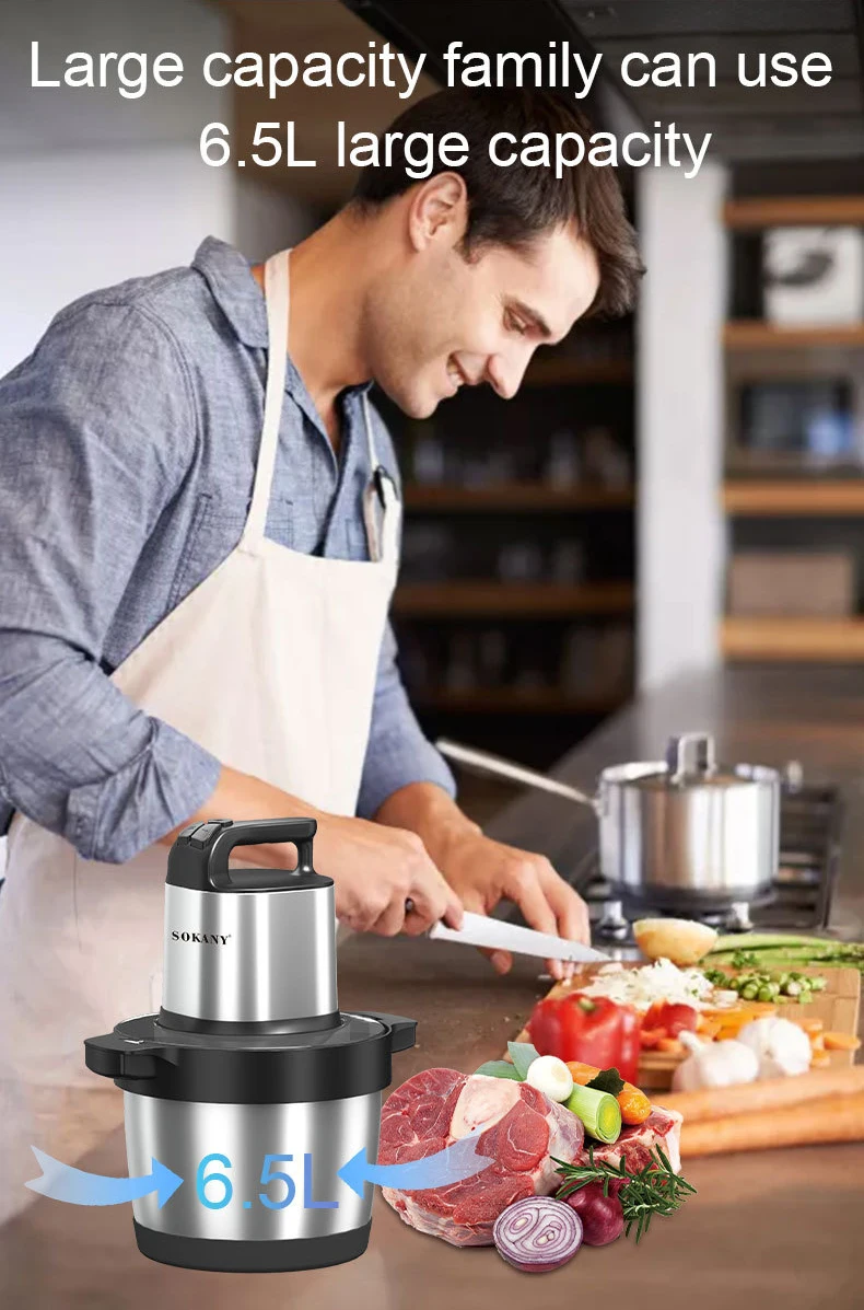 1500W 6.5L Stainless Steel Kitchen Meat Grinder 3 Gears Powerful Motor 4-Layer Blade Vegetable Crusher Onion Garlic Grinder